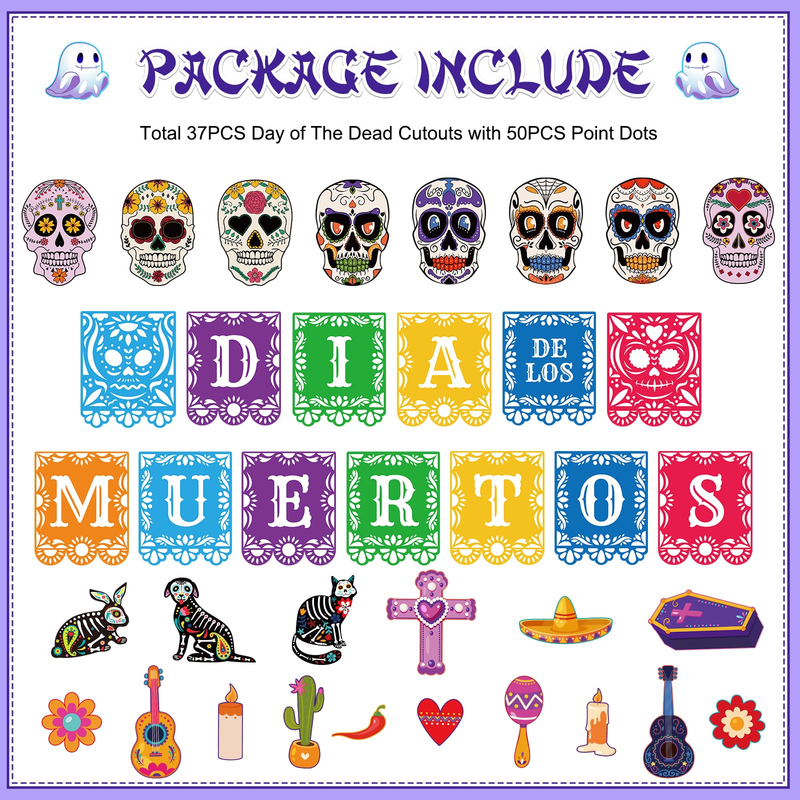 WhatSign Day of The Dead Decorations Halloween Cutouts Sugar Skull Decor Cutout Dia De Los Muertos Halloween Paper Decorations Cutouts Classroom Bulletin Board Halloween Day of The Dead Party Supplies