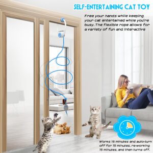 Kezlume Cat Toy Interactive for Indoor Cats, Smart USB Rechargeable Door Hanging Automatic Retractable Kitten Toys, Teaser Electronic Self Play Feather Cat String Toy Attached with 3 Catnip Mice White