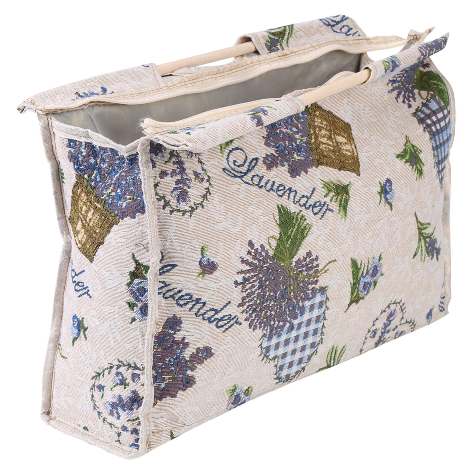 AUNMAS Exquisite Wood Handle Fabric, Knitting Basket Knitting Bag Storage Bag for Knitting Needles Sewing Tools (Flower)