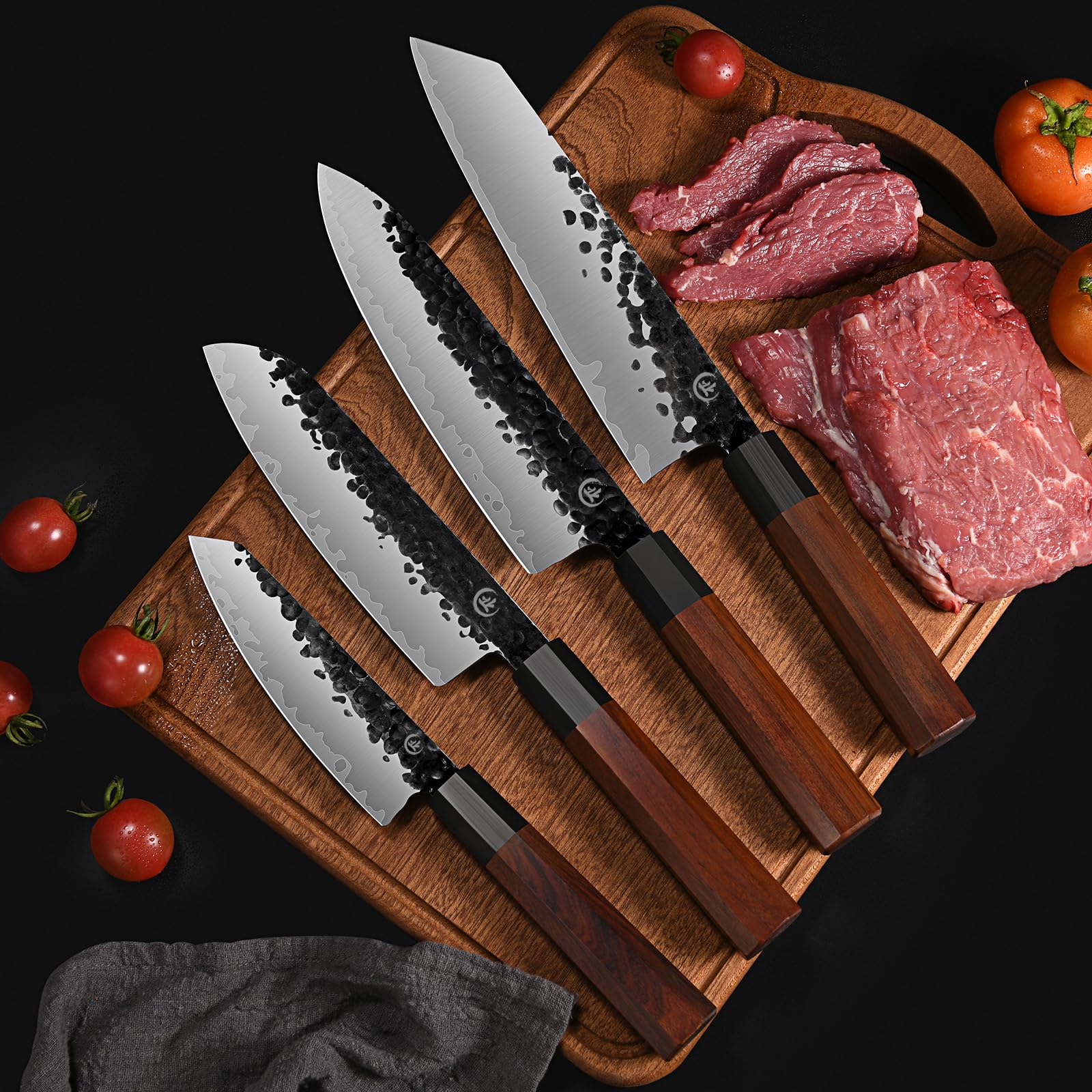 LIFVCNT Santoku Japanese Chef Knife Set, Hand Forged Kitchen Knife, 5 Layers 9CR18MOV High Carbon Chefs Knife Meat Sushi Knife, Japanese Knife with Rosewood Handle and Gift Box