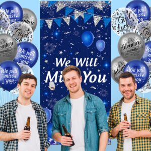 Blue Silver We Will Miss You Decorations Navy Blue We Will Miss You Door Cover Banner and 18pcs We Will Miss You Balloons for Men Women Retirement Graduation Going Away Farewell Party Decor Supplies