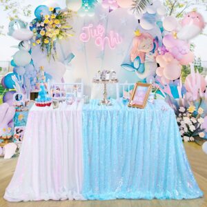 QueenDream Sequin Rectangular Table Cloth 60x102 Inch Blue Iridescent Sparkle Tablecloth Overlay for Wedding Birthday Baby Shower Bridal Outdoor Banquet Decoration