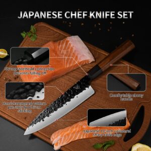 LIFVCNT Santoku Japanese Chef Knife Set, Hand Forged Kitchen Knife, 5 Layers 9CR18MOV High Carbon Chefs Knife Meat Sushi Knife, Japanese Knife with Rosewood Handle and Gift Box