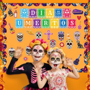 WhatSign Day of The Dead Decorations Halloween Cutouts Sugar Skull Decor Cutout Dia De Los Muertos Halloween Paper Decorations Cutouts Classroom Bulletin Board Halloween Day of The Dead Party Supplies