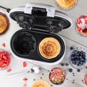 Double Waffle Bowl Maker- Make two 4" Ice Cream Cone Bowls at Once, NonStick Electric Baker for Homemade Icecream Treats, Easy to Use Iron, Add your Favorite Fillings, Toppings, Fun Holiday Xmas Gift