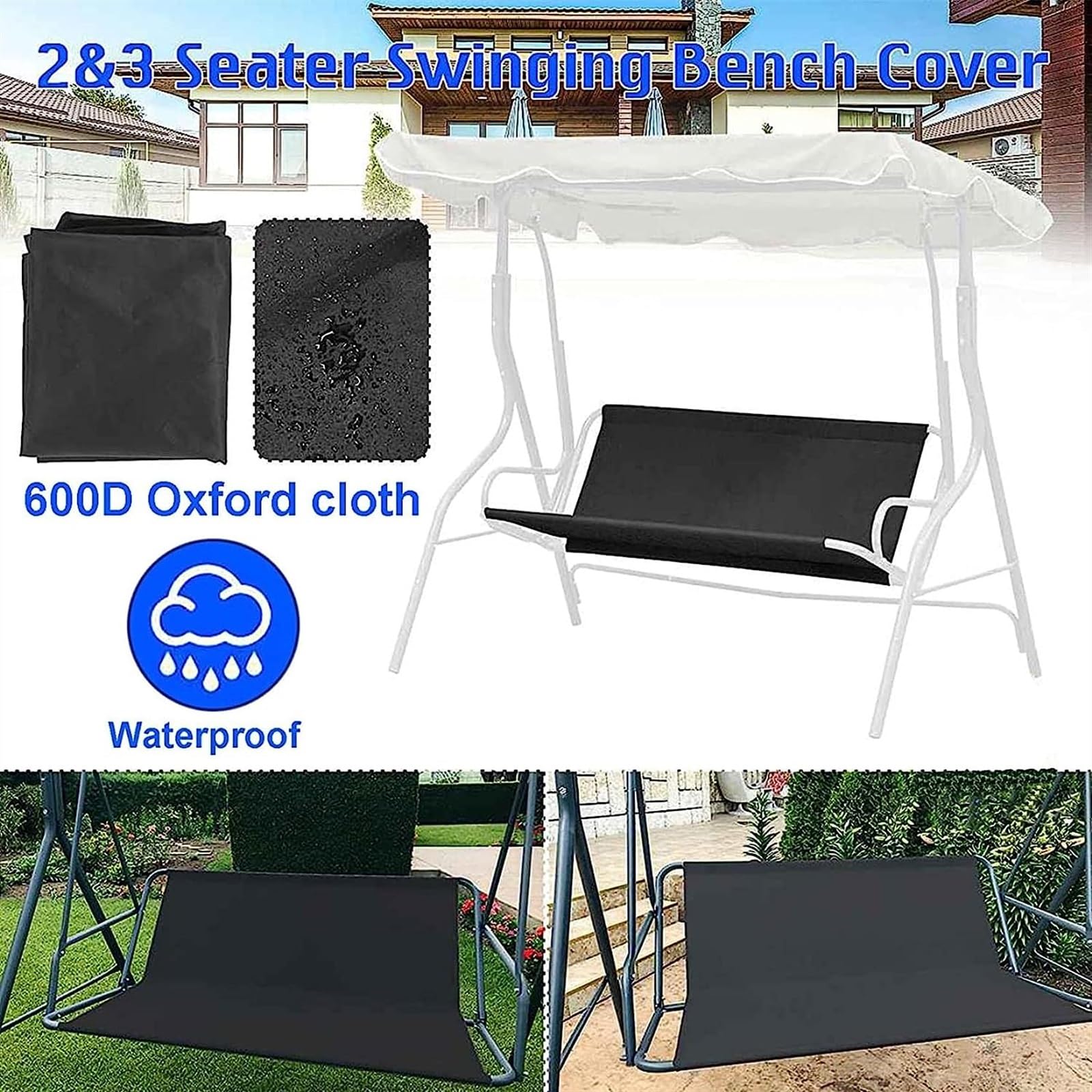 Swing Seat Replacement Canopy Chair Replacement, Swing Replacement Seat & Back Support,Suitable for Outdoor Terrace Garden Rocking chairsSeat Bench Cover,Waterproof Heavy Duty 600D Oxford Fabric (Col