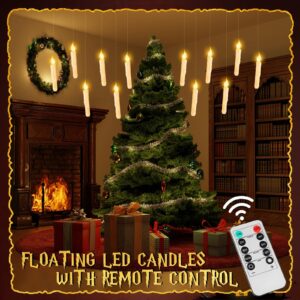 Qmioti Floating Candles with Wand Timer Remote Control - 12 Pack Flickering Warm Light LED Candle, Halloween Decorations for Indoor Outdoor Home Room, Party, Birthday, Wedding (White)