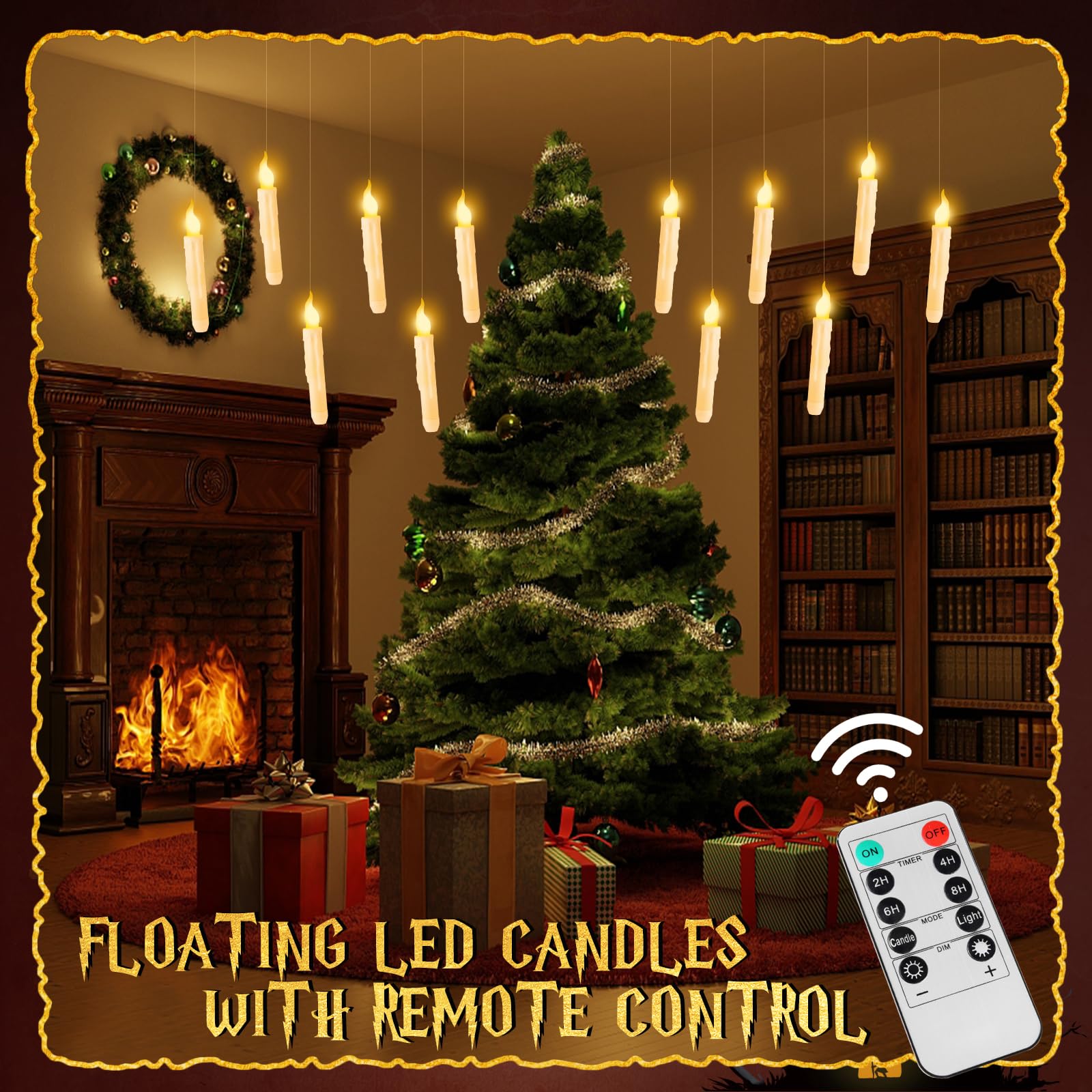 Qmioti Floating Candles with Wand Timer Remote Control - 12 Pack Flickering Warm Light LED Candle, Halloween Decorations for Indoor Outdoor Home Room, Party, Birthday, Wedding (White)