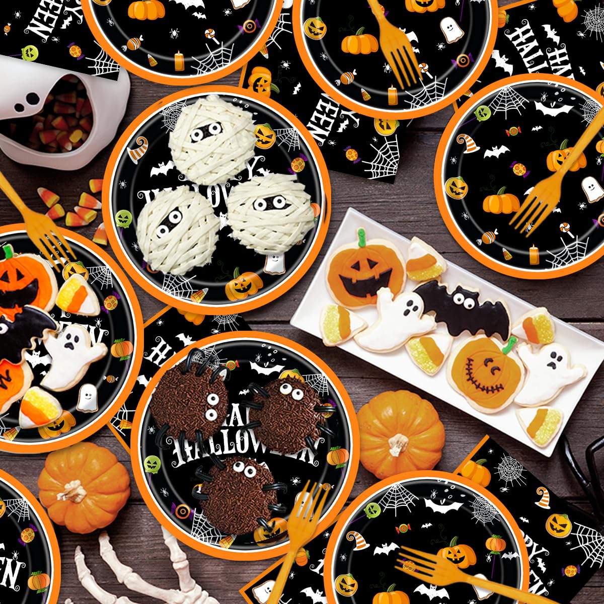 Vanulus Halloween Party Plates Napkins Happy Halloween Dinnerware Tableware for Birthday Party Black Orange Pumpkin Witch Disposable Paper Plates Napkins Party Decorations Supplies Favors 24 Guests