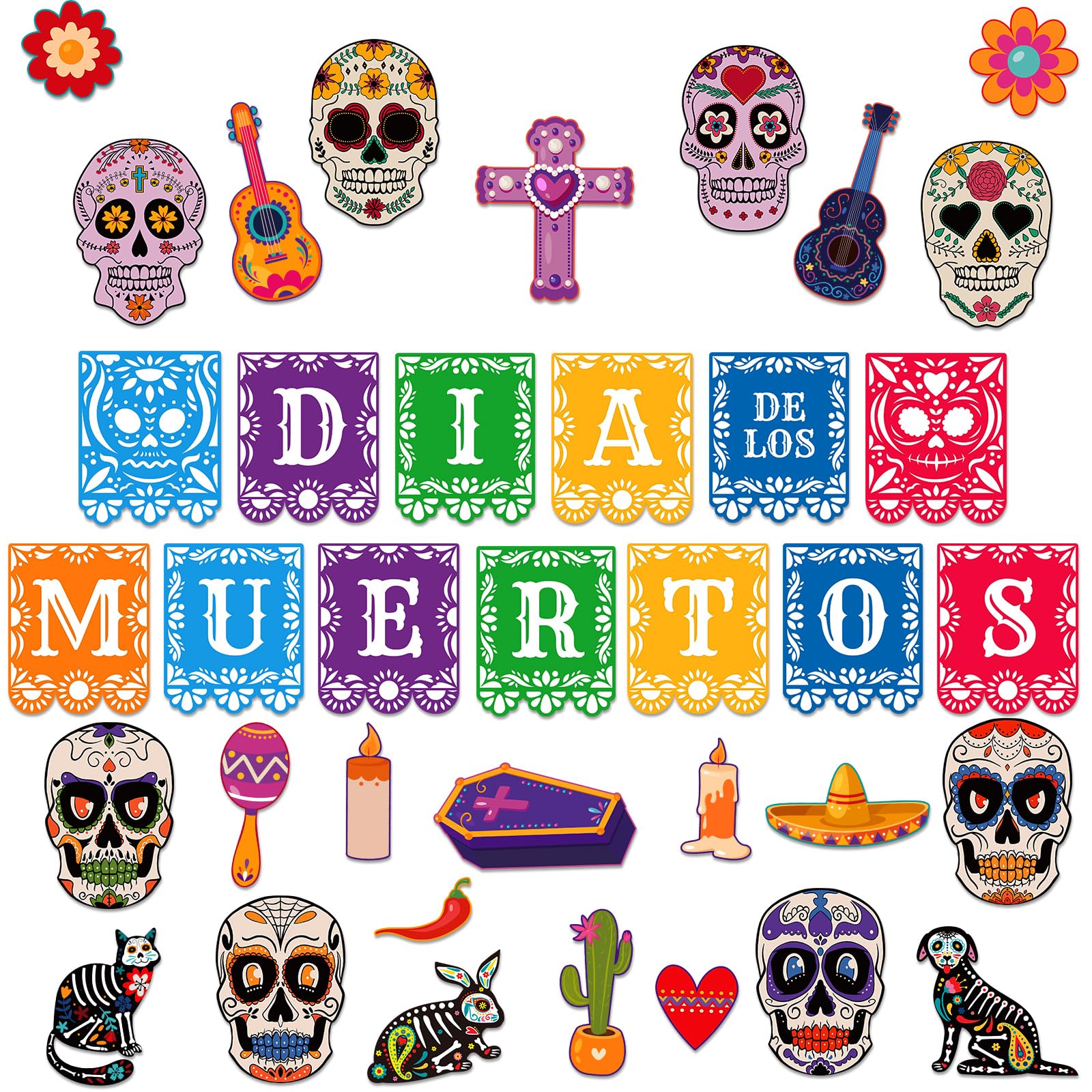 WhatSign Day of The Dead Decorations Halloween Cutouts Sugar Skull Decor Cutout Dia De Los Muertos Halloween Paper Decorations Cutouts Classroom Bulletin Board Halloween Day of The Dead Party Supplies