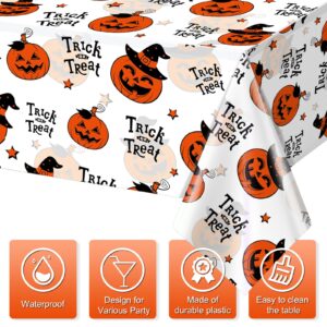 3 Pack Halloween Plastic Tablecloth Decorations, Trick or Treat Halloween Disposable Table Cloth, Halloween Pumpkin Rectangle Table Cover for Kids Indoor Halloween Party Decorations, 54 x 108 Inch