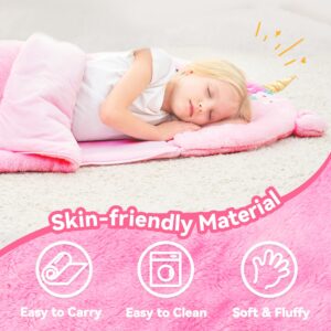 iPlay, iLearn Kids Unicorn Sleeping Bag, Toddler Girl Nap Mat, Plush Animal Slumber Bag 2 In 1 Pink Pillow Daycare Preschool Kindergarten Birthday Gift Travel Sleepover 3 4 5 6 7 8 10 12 Yr Child Teen