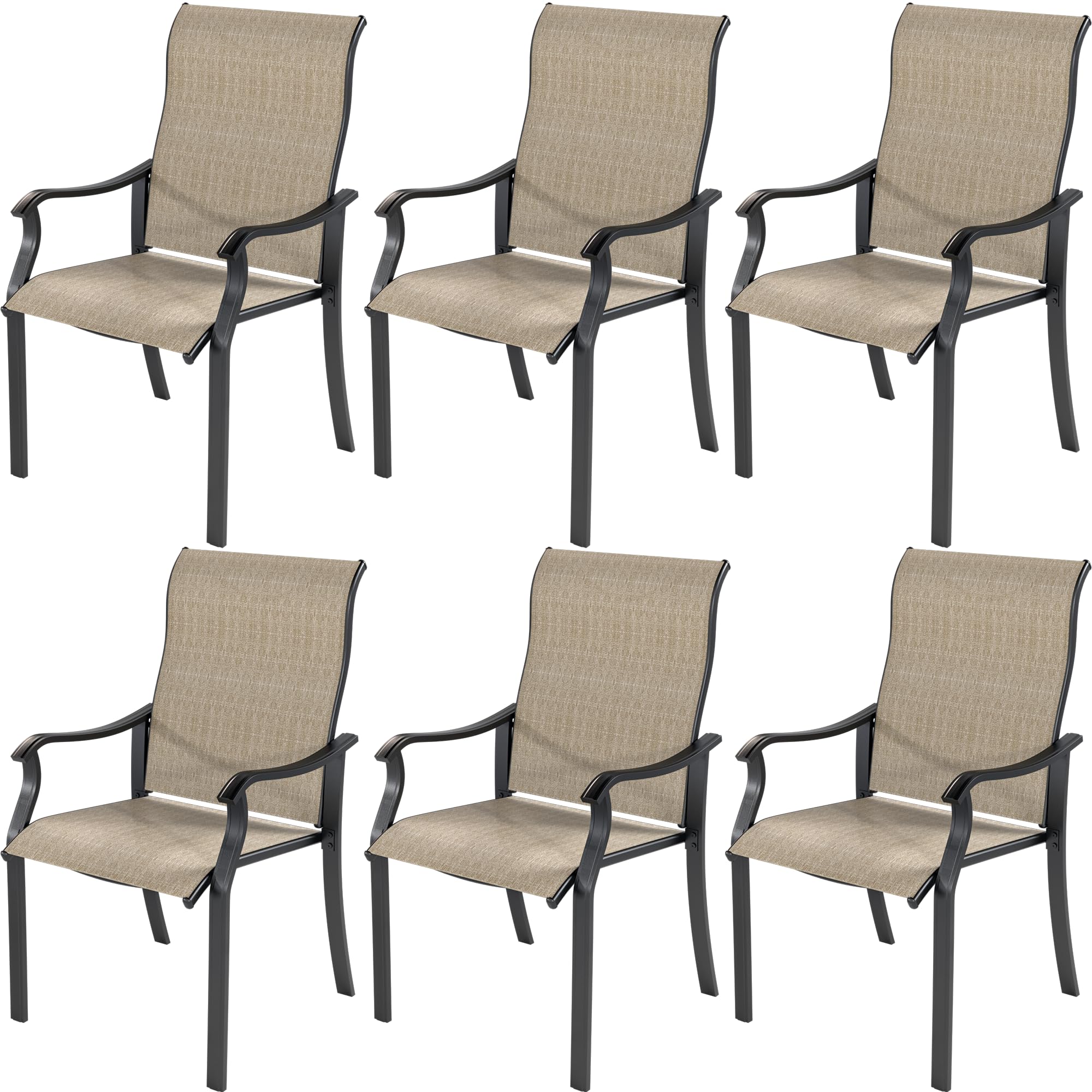 UDPATIO Patio Dining Chairs Set of 6, Outdoor Textilene Dining Chairs with High Back, Patio Furniture Chairs with Armrest, Metal Frame for Lawn Garden Backyard Deck, Brown