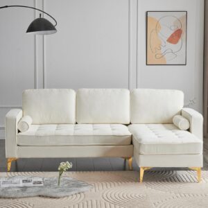 VINGLI 85.8" Convertible Sectional Sofa with Deep Seat,Modern L Shape Sectional Couches for Living Room,Soft Chenille Sectional Sofas with Reversible Chaise for Home,Apartment (Chenille, Creamy White)