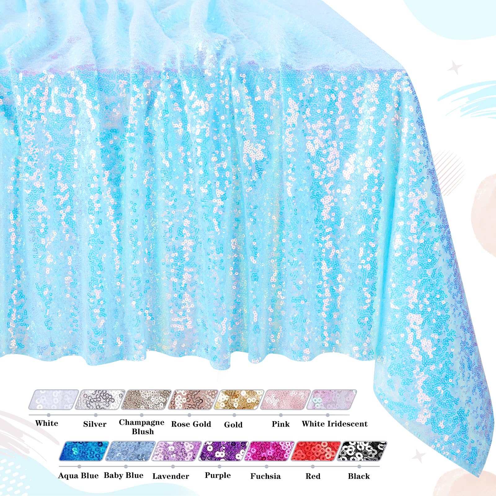 QueenDream Sequin Rectangular Table Cloth 60x102 Inch Blue Iridescent Sparkle Tablecloth Overlay for Wedding Birthday Baby Shower Bridal Outdoor Banquet Decoration