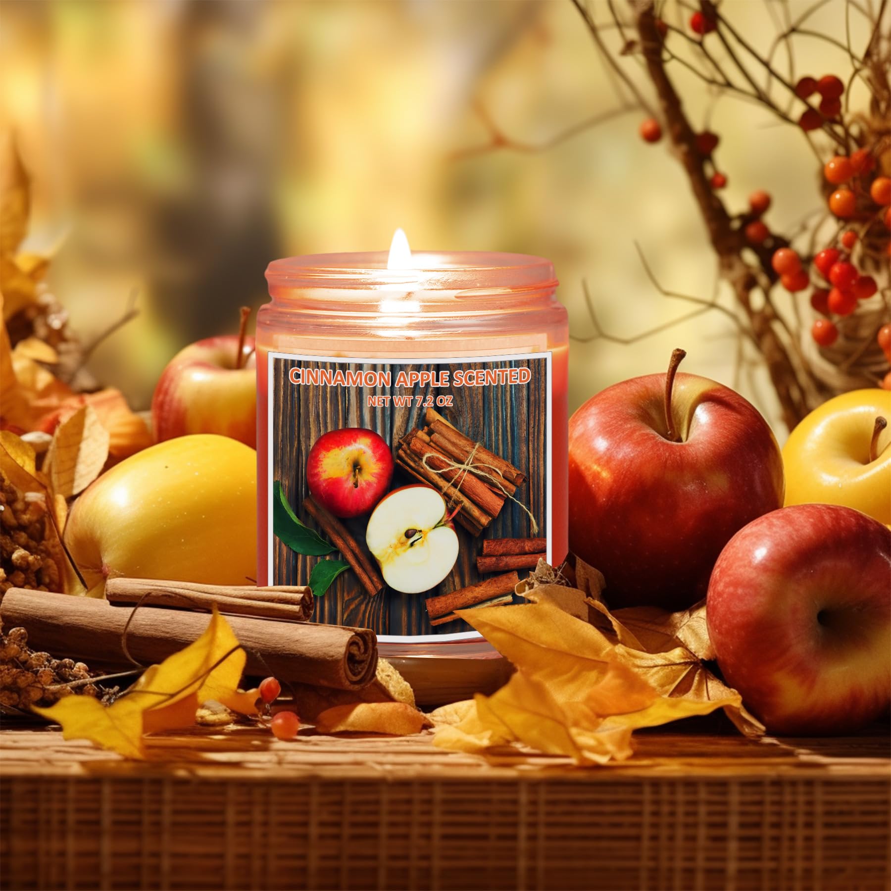 AharHora Cinnamon Apple Scented Candle, 7.2oz Jar Candle Gifts for Women Men, Fall Autumn Candles for Home Scented, Soy Wax Candle Last Over 50 Hours, Unique Gift for Friend Family Coworker