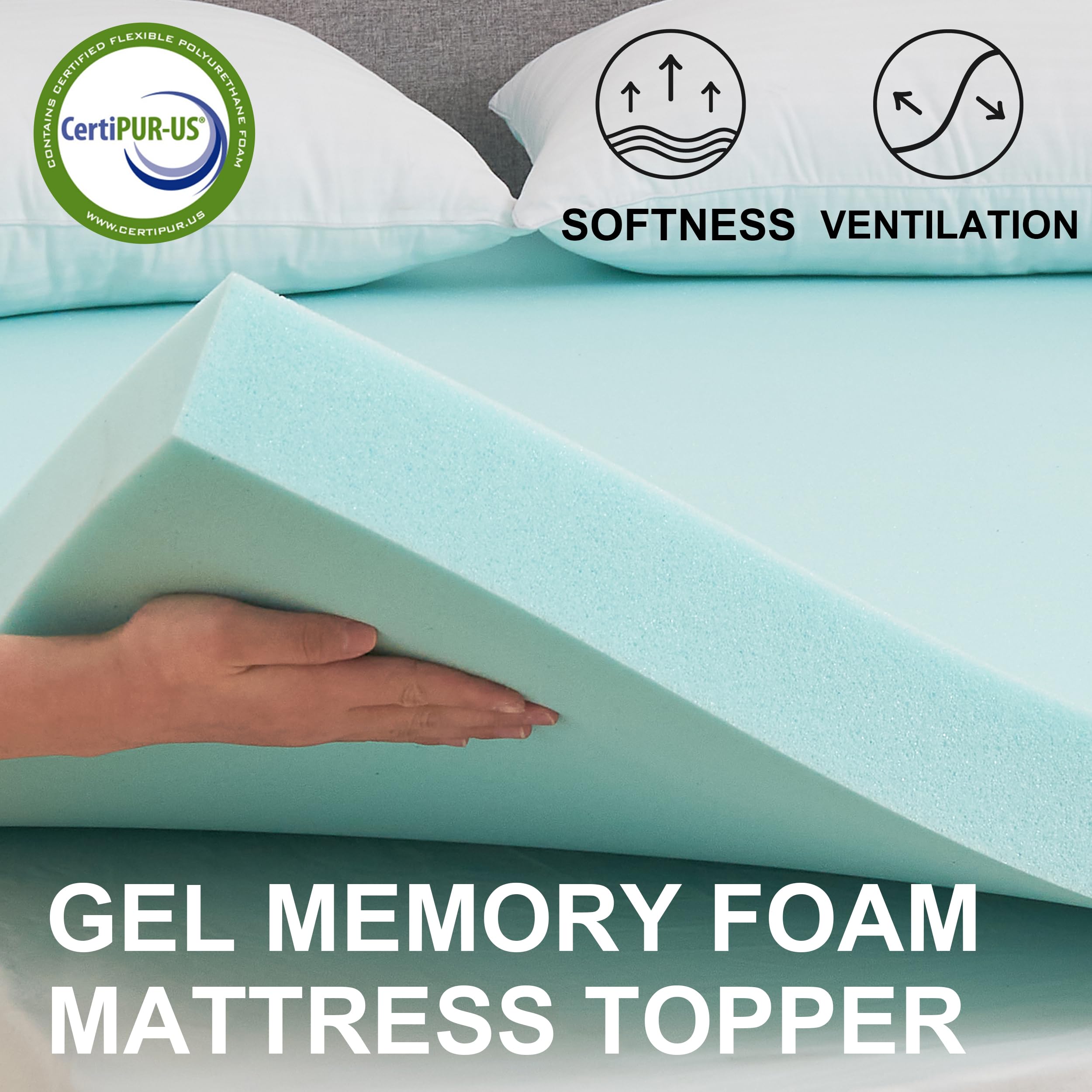 Simple&Opulence 3 Inch Memory Foam Mattress Topper, Cooling Gel Infused Mattress Pad for Back Pain Relief，Ventilated and Breathable, CertiPUR-US Certified - Full Size