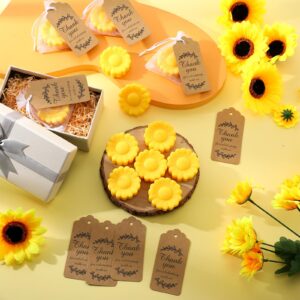 Dansib 25 Set Sunflower Style Mini Soap Cute Handmade Soap for Wedding Party Favors Small Bridal Shower Gifts Sunflower Style Soap Favors with Drawstring Organza Bags Thank You Cards (Yellow)