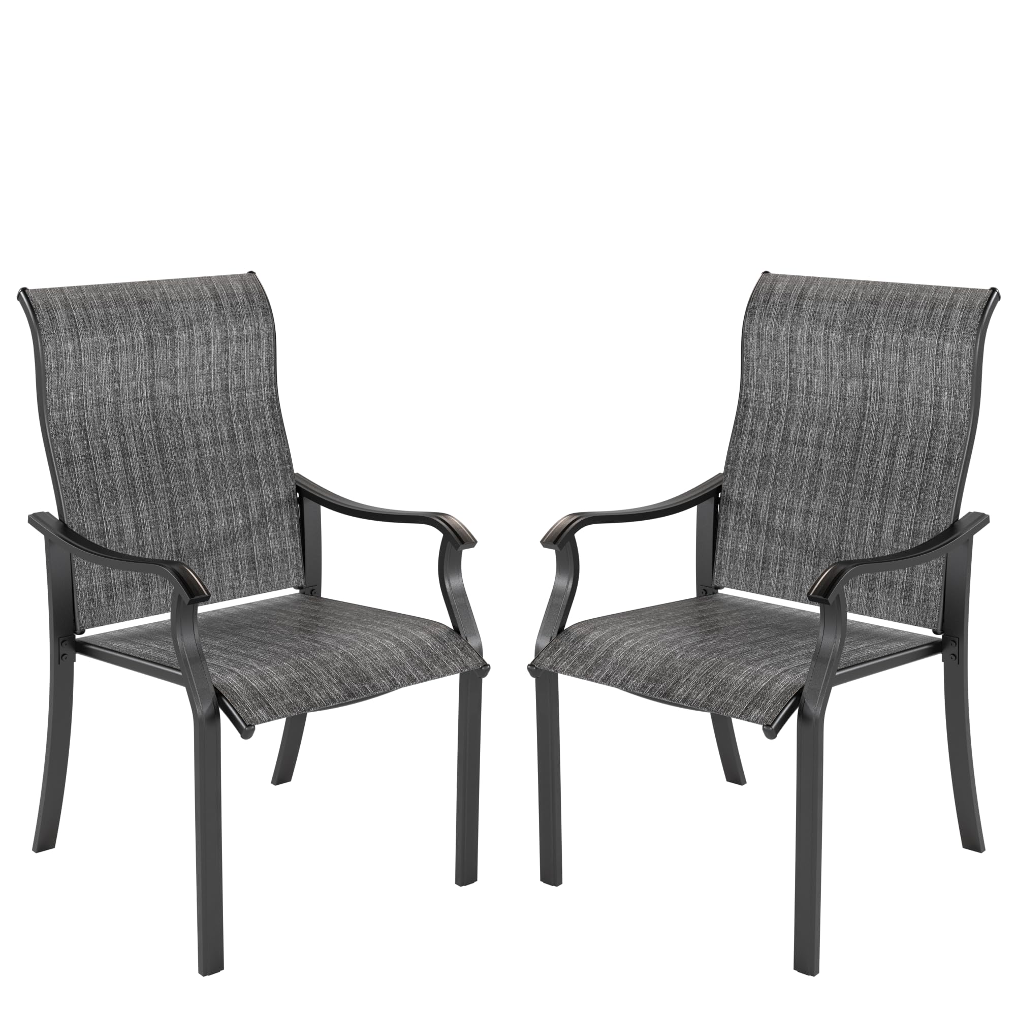 UDPATIO Patio Chairs Set of 2, Outdoor Dining Chairs High Back with All Weather Breathable Textilene, Metal Frame for Lawn Garden Backyard Deck, Dark Grey