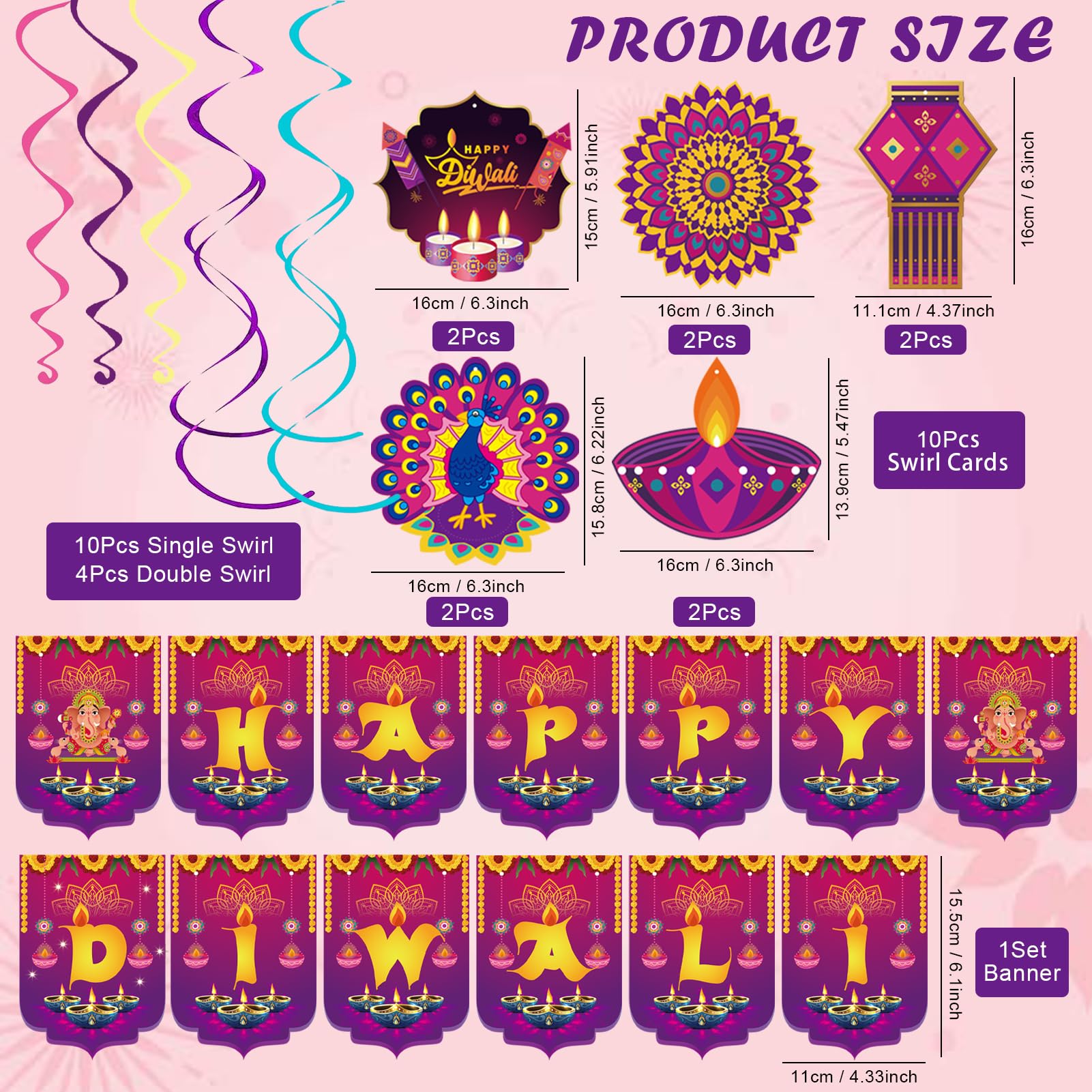 Diwali Decorations, Happy Diwali Banner Decorations for Home, Festival of Lights Party Decor Items, Deepavali Hanging Swirls Garland Indian Decorations for Pooja Puja Wedding Diwali