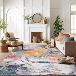 Rugshop Distressed Contemporary Abstract Watercolor Stain Resistant Soft Area Rug 5' x 7' Multi