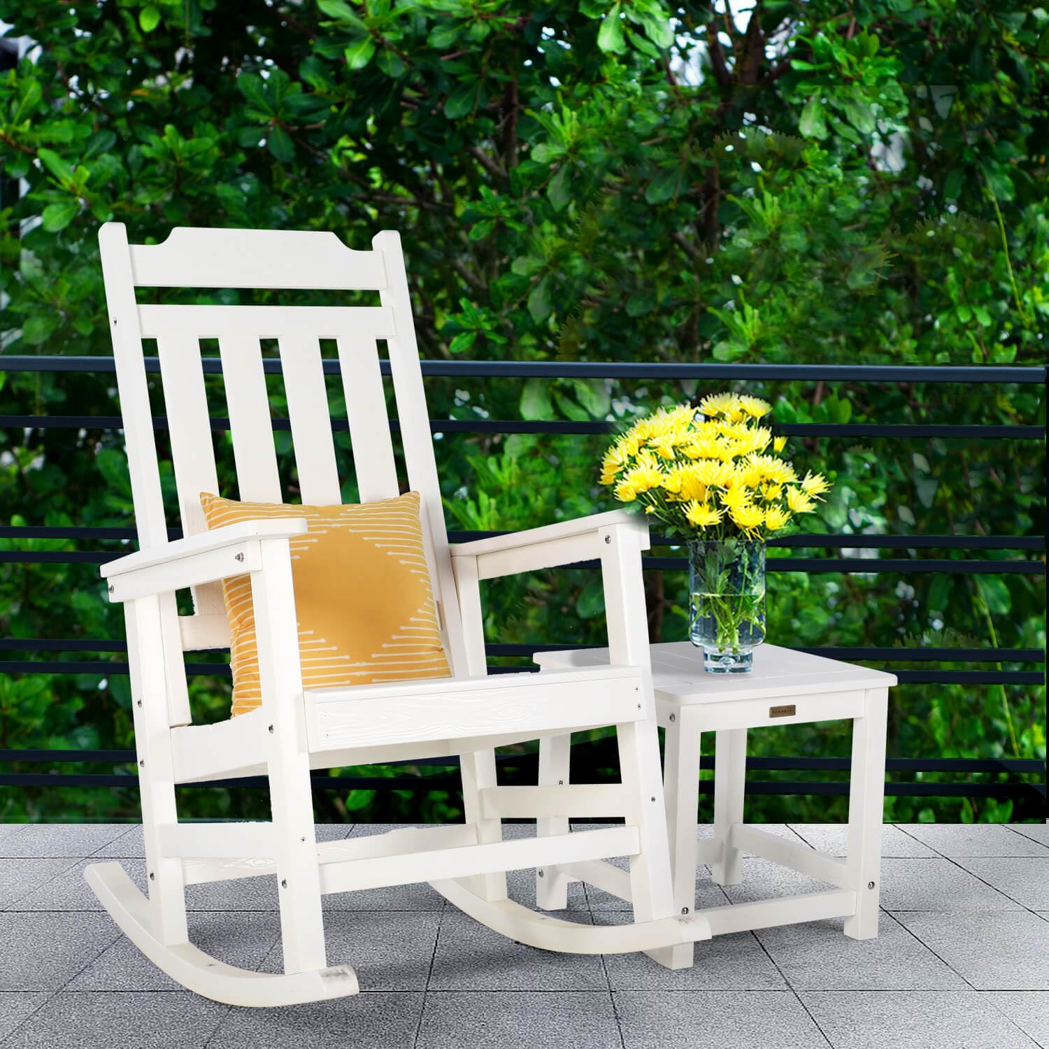 hOmeQomi Rocking Chairs Set of 2, All Weather Resistant Poly Lumber Outdoor Porch Rocker, Rocking Chairs for Outdoor, Indoor, Patio, Deck, Garden, Backyard, Load Bearing 380 lbs - White