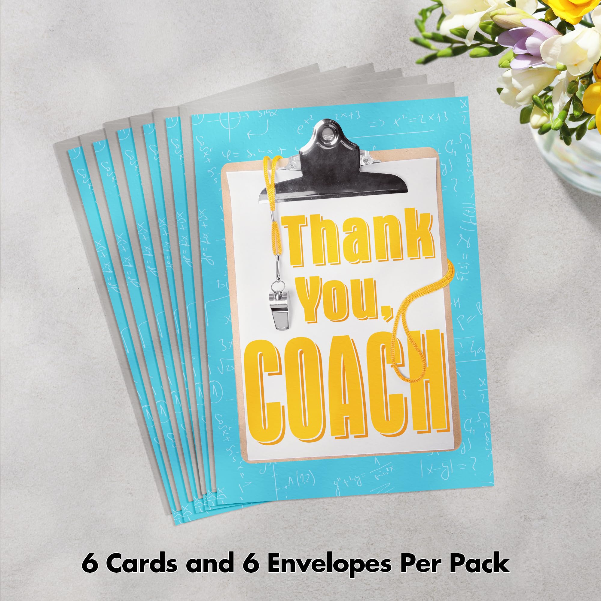 Designer Greetings Special Thoughts, Thank You, Coach Greeting Card, Clipboard and Silver Foil Design (6 Cards with Envelopes) – Perfect for any sport!