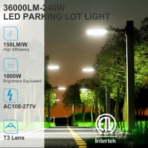 240W(240x1W) LED Parking Lot Lights 36000Lm 5000K Adjustable Arm Mount LED Pole Lights Outdoor with Dusk to Dawn for Outdoor Parking Lot-4Pack (Coverage: 66~88Ft at Height:30~40Ft)