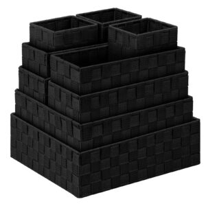 bellzacasa woven baskets for storage (set of 9), storage baskets for organizing, baskets cube bin container baskets storage boxes organizers for drawer, shelves, closet, bathroom (9 piece - black)