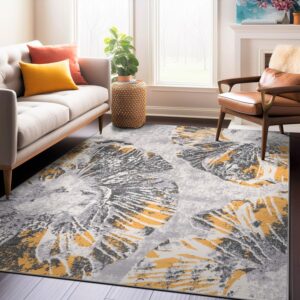 Rugshop Contemporary Floral Stain Resistant Soft Area Rug 5' x 7' Yellow