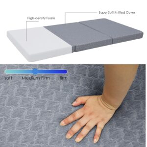 MeMoreCool Tri Folding Mattress Twin, Foldable Mattress Trifold Foam Bed Floor Mattress for Adults, Portable Mattress Tri Fold Guest Bed, Fold Up Futon Floor Sleeping Mat Tri-Fold Mattress