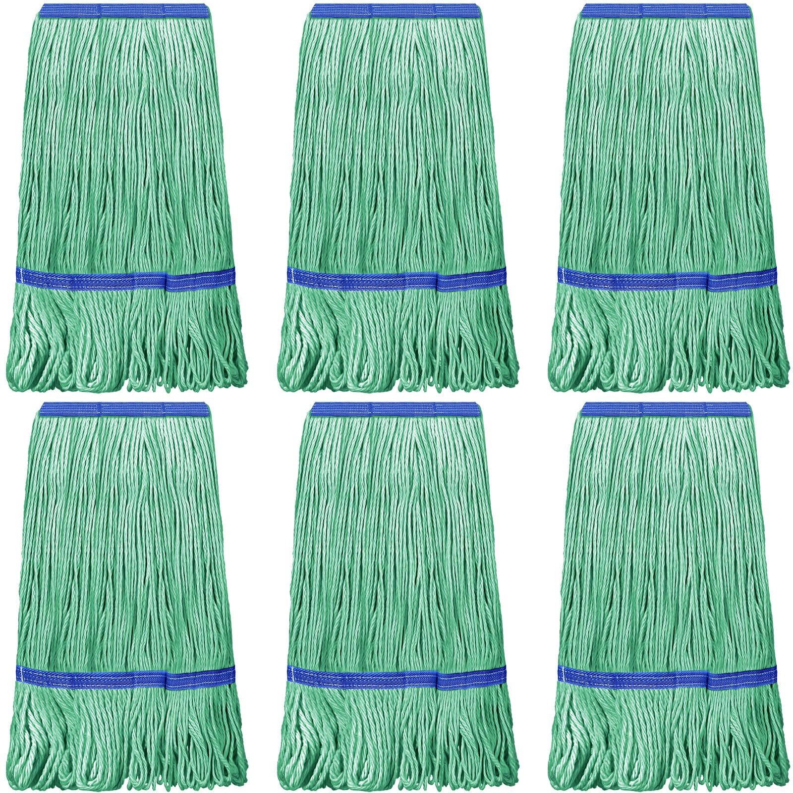 6 Pack Heavy Loop End Cotton String Mop Head Heavy Duty Mop Head Commercial Refills Mop Head Replacement for Home Industrial Commercial Cleaning (Green, Blue)