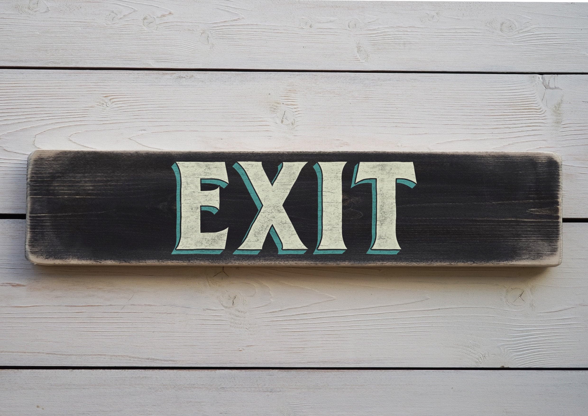 Wood Signs EXIT - Vintage Style Wooden Sign. Handmade Retro Home Gift Wooden Signs With Sayings 4x16 Inch