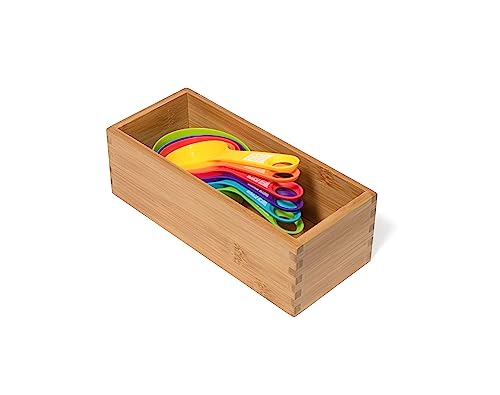 Lipper International Bamboo Wood Utensil Holder Storage Box for Cooking Tools, Makeup, or Office Supplies, 4" x 9 1/4" x 3"