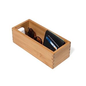 Lipper International Bamboo Wood Utensil Holder Storage Box for Cooking Tools, Makeup, or Office Supplies, 4" x 9 1/4" x 3"