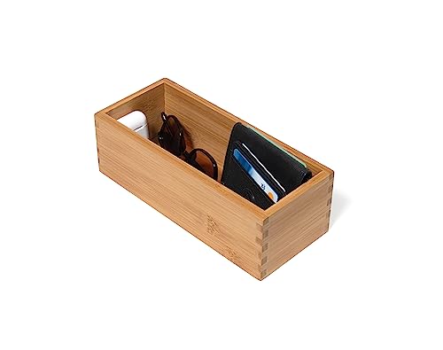 Lipper International Bamboo Wood Utensil Holder Storage Box for Cooking Tools, Makeup, or Office Supplies, 4" x 9 1/4" x 3"