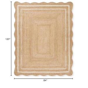 Weaver House Natural Jute Scalloped Rug – Handwoven Bohemian Decorative Rug (7x10 ft - White)