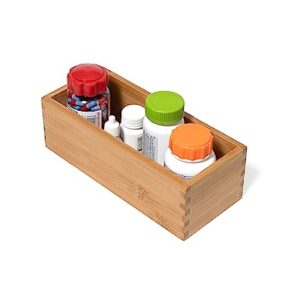 Lipper International Bamboo Wood Utensil Holder Storage Box for Cooking Tools, Makeup, or Office Supplies, 4" x 9 1/4" x 3"