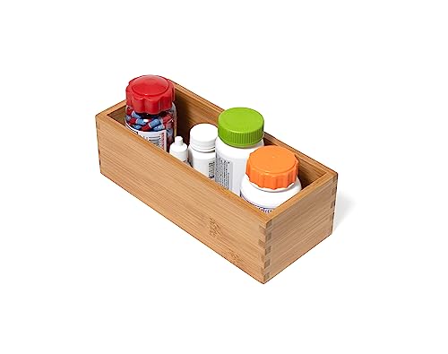 Lipper International Bamboo Wood Utensil Holder Storage Box for Cooking Tools, Makeup, or Office Supplies, 4" x 9 1/4" x 3"