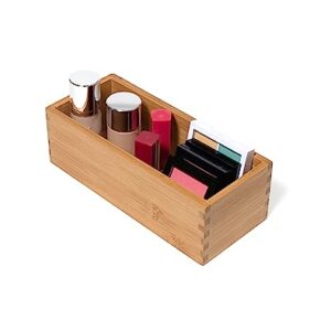 Lipper International Bamboo Wood Utensil Holder Storage Box for Cooking Tools, Makeup, or Office Supplies, 4" x 9 1/4" x 3"