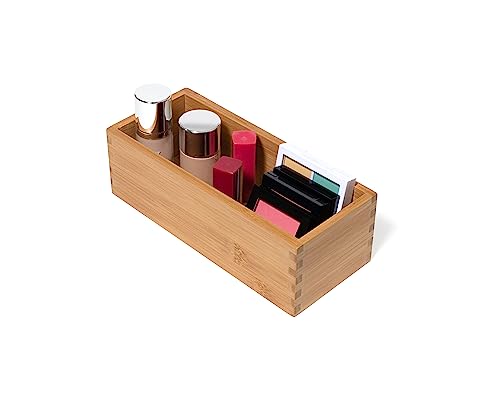 Lipper International Bamboo Wood Utensil Holder Storage Box for Cooking Tools, Makeup, or Office Supplies, 4" x 9 1/4" x 3"