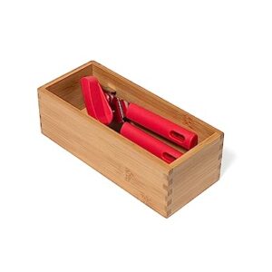 Lipper International Bamboo Wood Utensil Holder Storage Box for Cooking Tools, Makeup, or Office Supplies, 4" x 9 1/4" x 3"