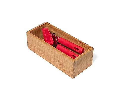 Lipper International Bamboo Wood Utensil Holder Storage Box for Cooking Tools, Makeup, or Office Supplies, 4" x 9 1/4" x 3"