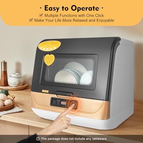 RustyVioum 1200W Kitchen Countertop Dishwasher, Portable Mini Dishwashe 360° Streak-Free Deep Cleaning, 4 Washing Programs Automatic Dish Washing Machine for Home, Apartment, Black