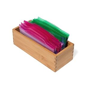 Lipper International Bamboo Wood Utensil Holder Storage Box for Cooking Tools, Makeup, or Office Supplies, 4" x 9 1/4" x 3"