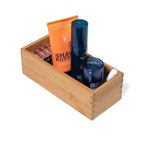 Lipper International Bamboo Wood Utensil Holder Storage Box for Cooking Tools, Makeup, or Office Supplies, 4" x 9 1/4" x 3"