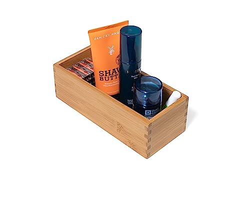 Lipper International Bamboo Wood Utensil Holder Storage Box for Cooking Tools, Makeup, or Office Supplies, 4" x 9 1/4" x 3"