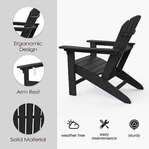 OTSUN Adirondack Chair, Large Lawn Chair Weather Resistance, 4 Steps Easy Assembly, Patio Chair for Fire Pit, Yard, Porch, Garden, Deck, Swimming Pool, Dark Black