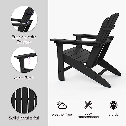 OTSUN Adirondack Chair, Large Lawn Chair Weather Resistance, 4 Steps Easy Assembly, Patio Chair for Fire Pit, Yard, Porch, Garden, Deck, Swimming Pool, Dark Black