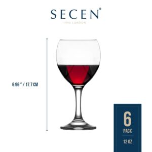 SECEN LONDON Wine Glass 6 PCS, 365 cc, Venezia Collection, 365 CC, Glasses Drinking Wedding Gift Set,Small Wine Glasses, Sturdy Wine Glasses, Perfect for Home,Parties and Restaurants